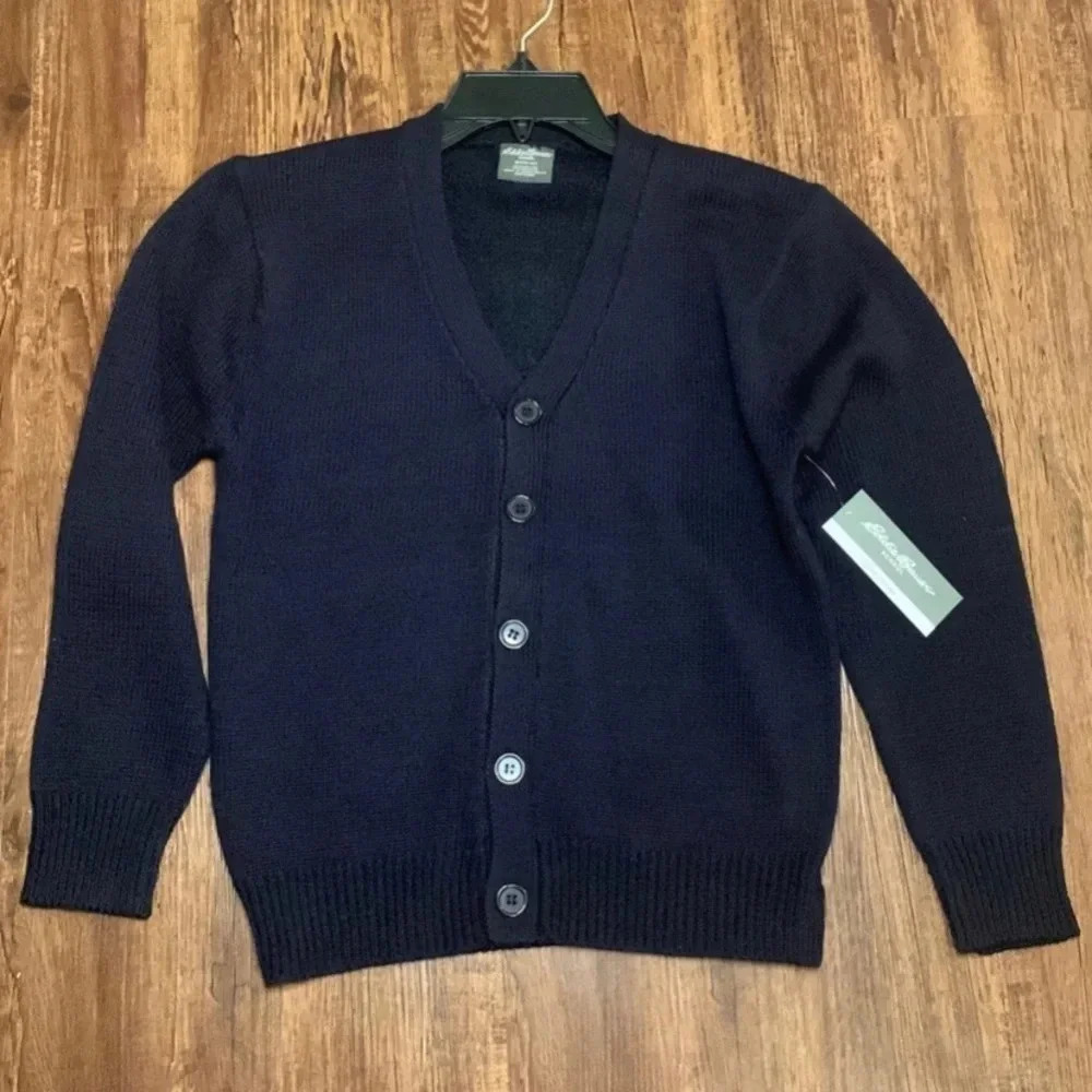 Eddie Bauer Navy Blue School Cardigan Sweater Large Size 14/16. NWT